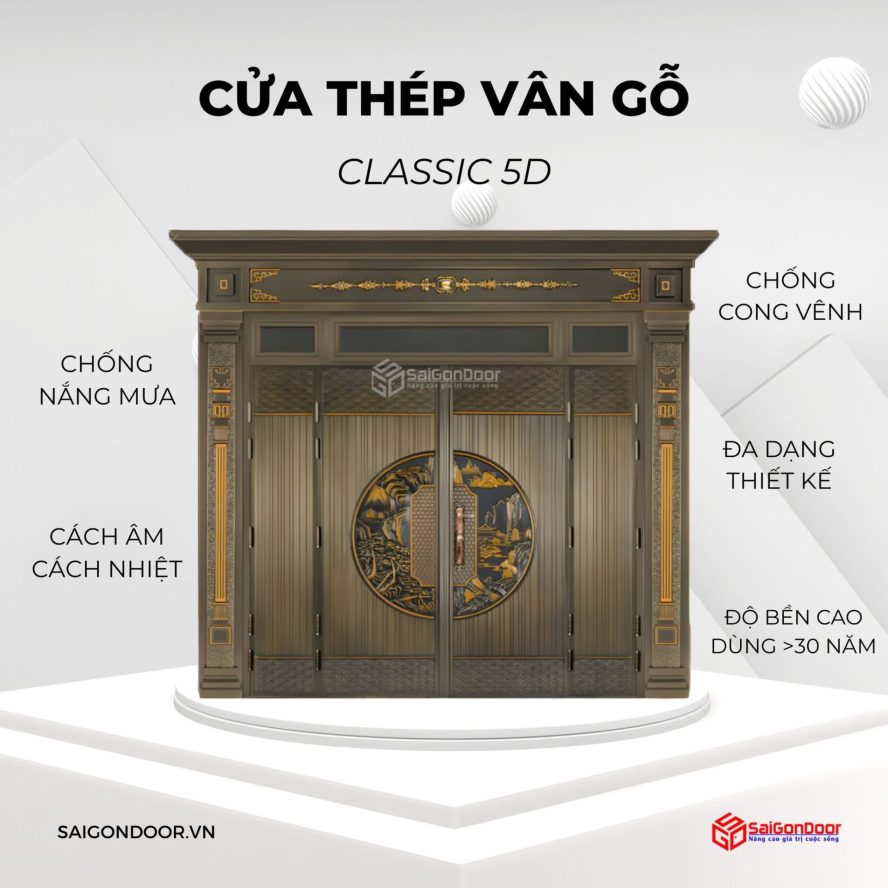 Cửa thép vân gỗ Classic 5D sang trọng, đẳng cấp